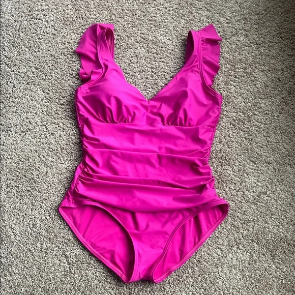 DKNY Fuchsia Ruffled Swimsuit Size L - Picture 2 of 8